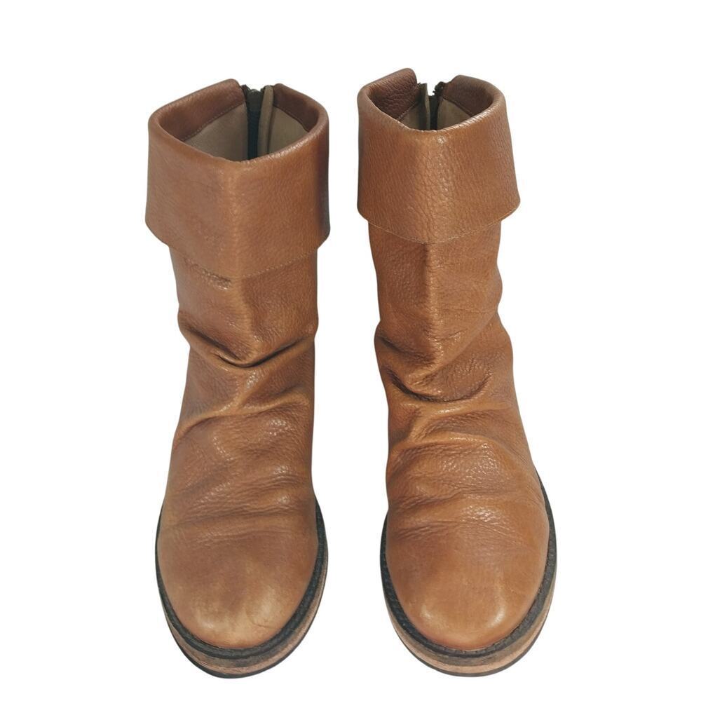 EDDIE BAUER! PECAN BROWN GENUINE LEATHER FOLDOVER TOP ANKLE BOOTS! SZ 9.5M - Picture 4 of 10